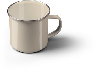 Mockup tan, beige enamel mug close-up, png