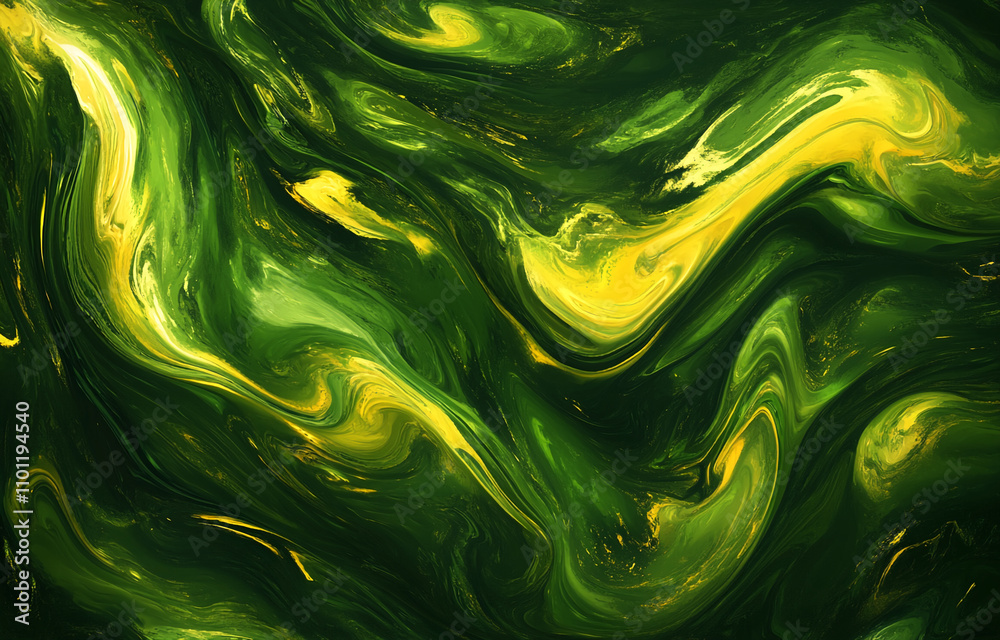 Poster Abstract swirling patterns in green and yellow colors create a vibrant artistic texture