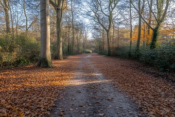 Obraz premium Forest Path Covered in Autumn Leaves