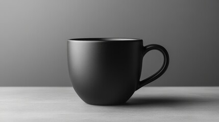 Obraz premium A sleek black mug on a minimalistic surface, emphasizing modern design and functionality.