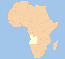 Detailed national location map of ANGOLA within the great continent of Africa