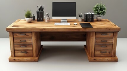 cartoon style office desk rendering