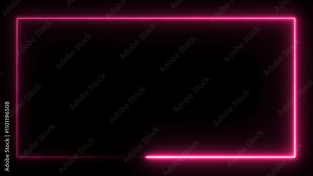 Wall mural neon red color light for overlay element. neon rectangle frame icon illustration on black background