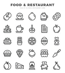Set of 25 Food and Restaurant Lineal Icons Pack.