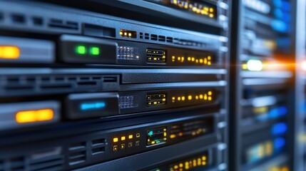 Rack of Network Servers and Computer Hardware Equipment