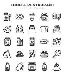 Food and Restaurant Lineal icons collection. Lineal icons pack. Vector illustration