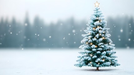 Obraz premium Snowy Christmas Tree with Sparkling Lights