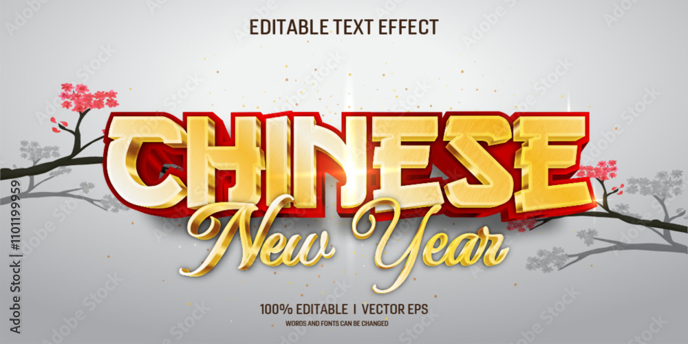 Aufkleber chinese new year vector 3d text effect with modern style design