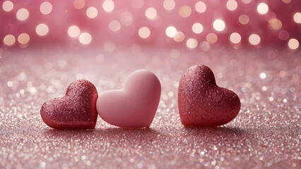 Fototapeta premium A banner for Valentine's Day. Hearts with festive lights in the form of a side in the background. A mock-up of an invitation card for a Valentine's Day party, a place to copy.