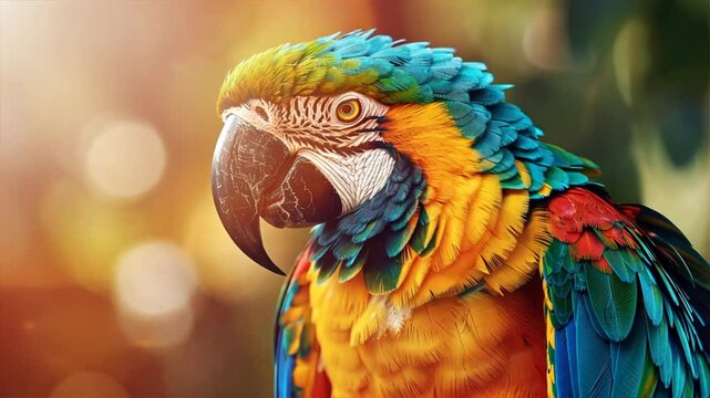 Vibrant parrot and macaw with colorful feathers in blue, green, and yellow hues, showcasing beauty of nature and wildlife through their striking appearances.