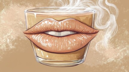 Obraz premium A stylized glass with lips and steam, suggesting a warm beverage.