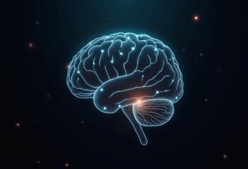 Obraz premium Artistic rendering of a neural network as a floating, digital brain outlined with illuminated circuits
