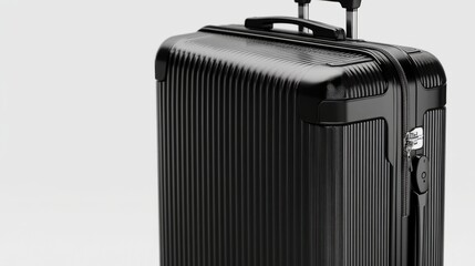 Fototapeta premium Lightweight black luggage with a textured surface and ergonomic handles, photographed diagonally against a transparent background.