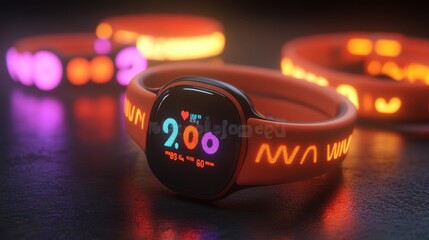 Fototapeta premium Futuristic Smartwatch with Vibrant Display in Dark Setting