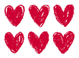 Hand drawn grunge hearts set. Сhalk drawing vector texture.