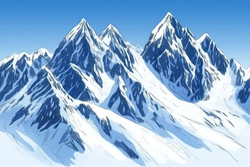 Naklejka premium A scenic view of snow-capped mountains under a clear blue sky.