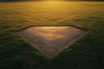 Fototapeta premium Golden hour illuminates empty baseball infield.