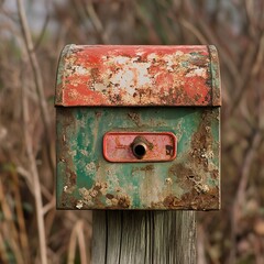 Rusty Vintage Mailbox on Weathered Post