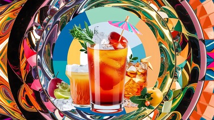 Set of alcoholic cocktails a collage background