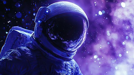 Astronaut in space. Violet and blue shades predominate