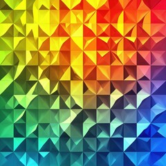 Obraz premium Vibrant abstract geometric pattern in a rainbow spectrum of colors, showcasing layered triangular shapes.