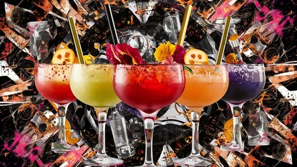 Set of alcoholic cocktails a collage background
