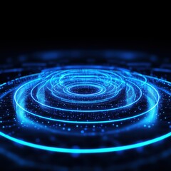 Fototapeta premium Abstract blue circular wave patterns glowing in the dark, creating a futuristic digital landscape.