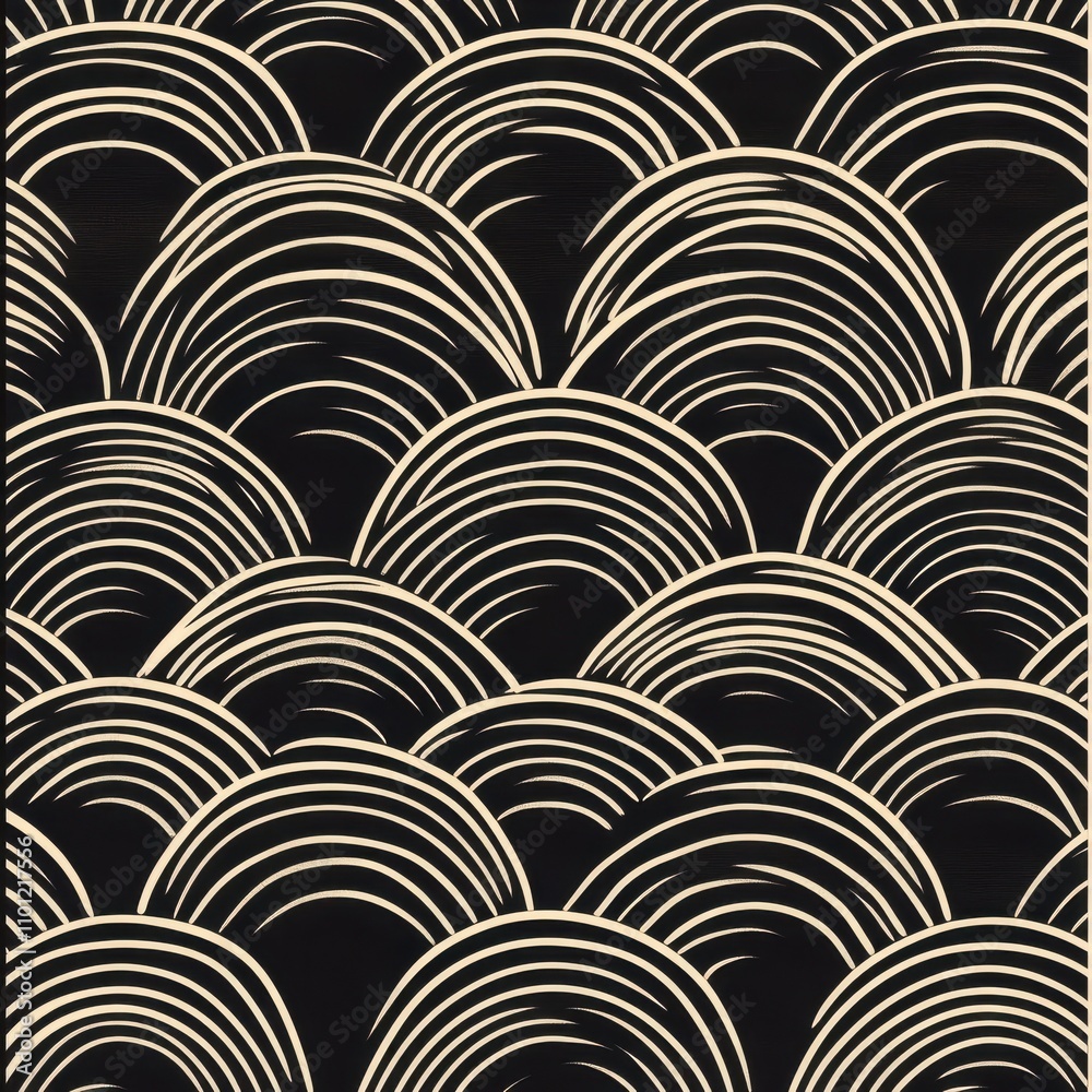 Poster artistic black and cream wave pattern, creating a dynamic visual flow and texture.