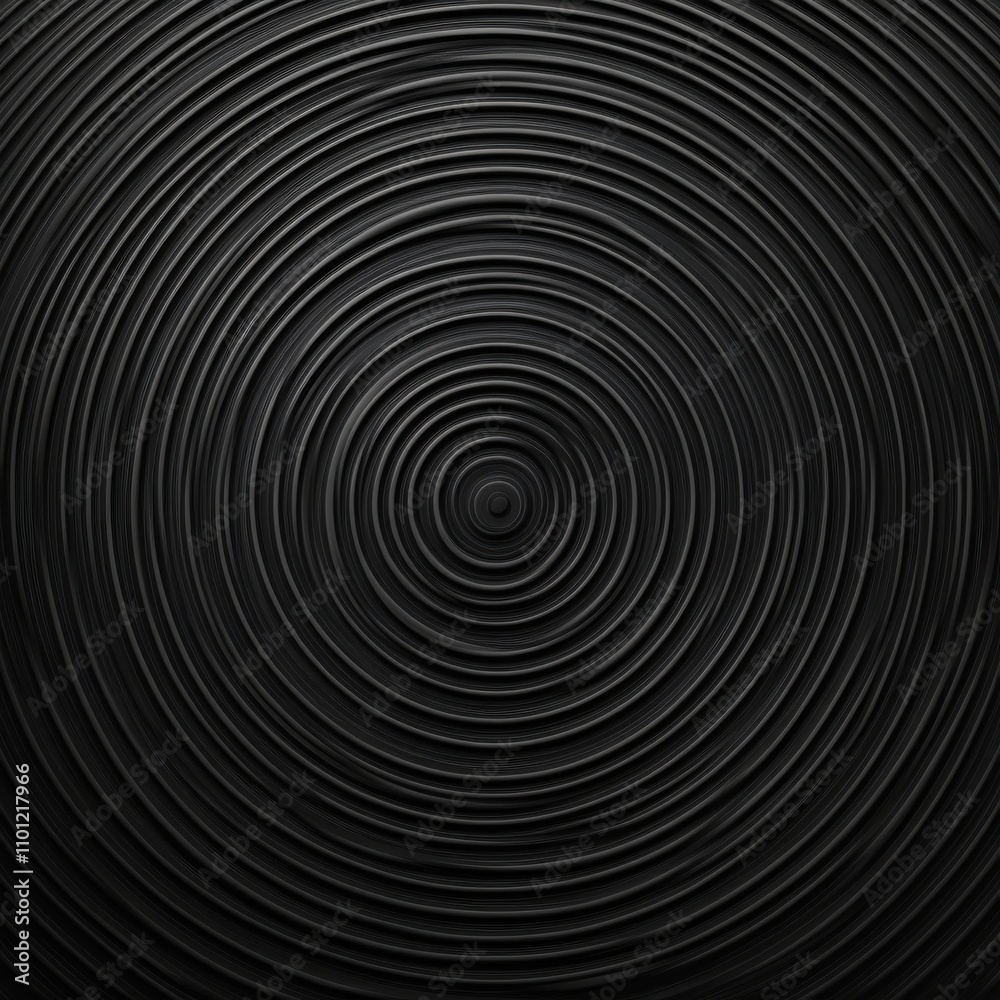 Poster a mesmerizing black circular pattern with concentric ripples, creating a sense of depth and movement