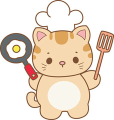 Illustration of cute kitty icon.
Funny cat in daily activities elements.
