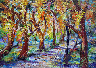 original oil painting petal golden shower tree garden	