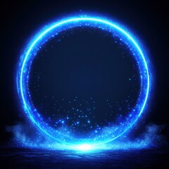 A glowing blue cosmic portal with shimmering particles, creating a mystical ambiance in a dark setting.