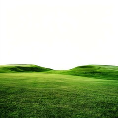 Obraz premium Vivid green grass covers rolling hills under a bright white sky