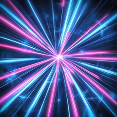Obraz premium Vibrant laser beams in pink and blue create a stunning visual effect against a dark background.