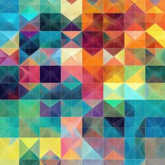 Fototapeta premium A vibrant abstract pattern featuring a mosaic of colorful triangles in various shades and textures.