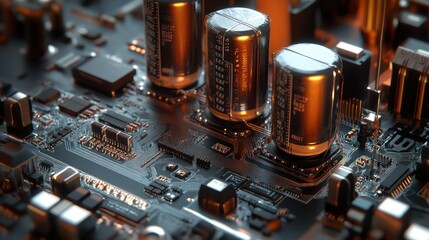 Power capacitors installed in radio circuits, designed to filter and smooth electrical noise background wallpaper AI generated image