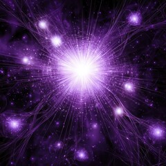 Fototapeta premium A vibrant explosion of purple light radiating from the center of the cosmic space, filled with stars and energy.