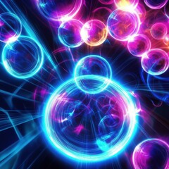 Obraz premium Colorful abstract bubbles floating in a radiant space environment, creating a vibrant and energetic atmosphere.