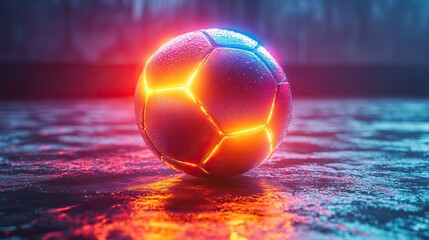 Naklejka premium football with dark neon light effect rendering