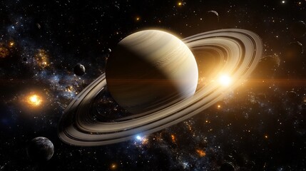 Saturn and its rings in outer space
