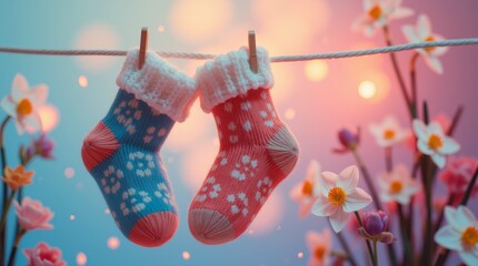 Baby socks with space for text.