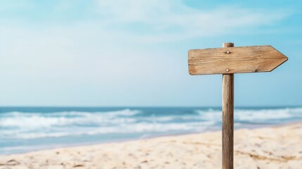 empty wooden signpost on a beautiful beach by the ocean