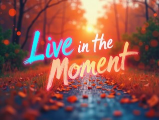 A pathway through a beautiful autumn landscape with trees and foliage with significant text overlay.