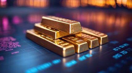 gold bar resting on a stocks and shares graph representing investmen