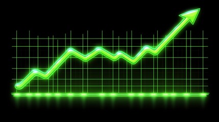 A dynamic green graph showing upward growth trends in financial data visualization.
