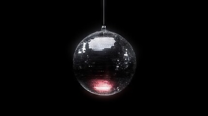 Disco ball on dark reflective surface
