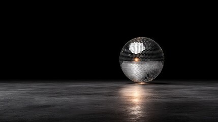 Disco ball on dark reflective surface
