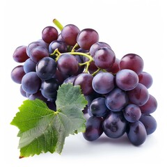Fresh ripe grapes with leaves, isolated on white background