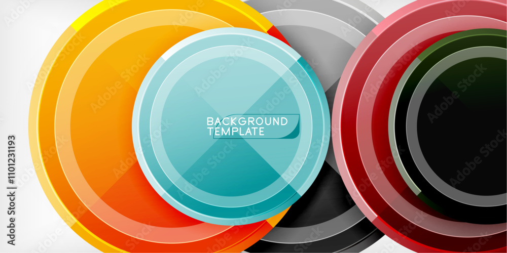 Poster abstract background - multicolored circles, trendy minimal geometric design, vector illustration
