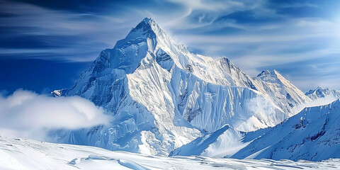 Naklejka premium Snow-Capped Mountain with Clouds 